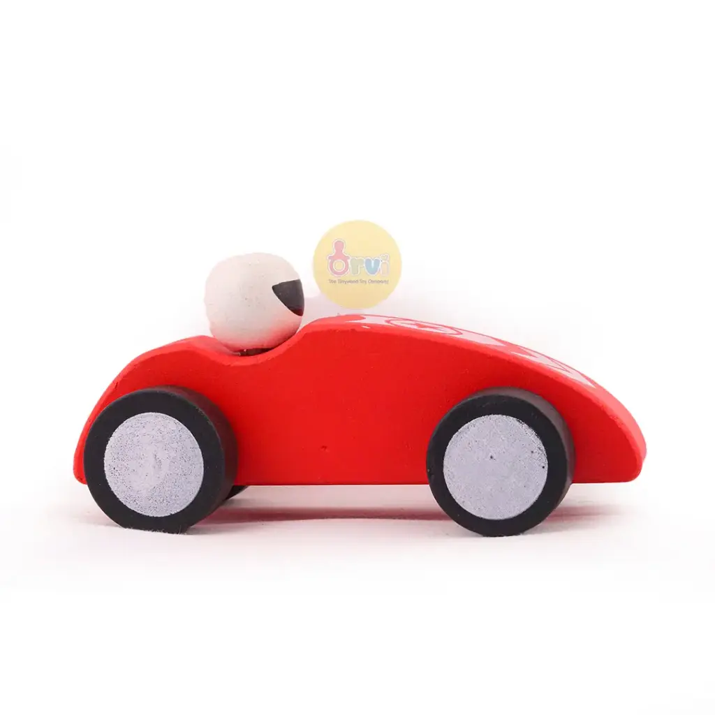Wooden Racecars with 3 Hand Painted Colorful Cars, Moving Wheels for Racing