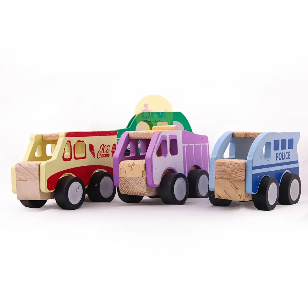 Wooden Kids  Van or Car Toy  Combo - 3 – Police, Ambulance, Ice Cream Imaginative Play Vehicle for Children
