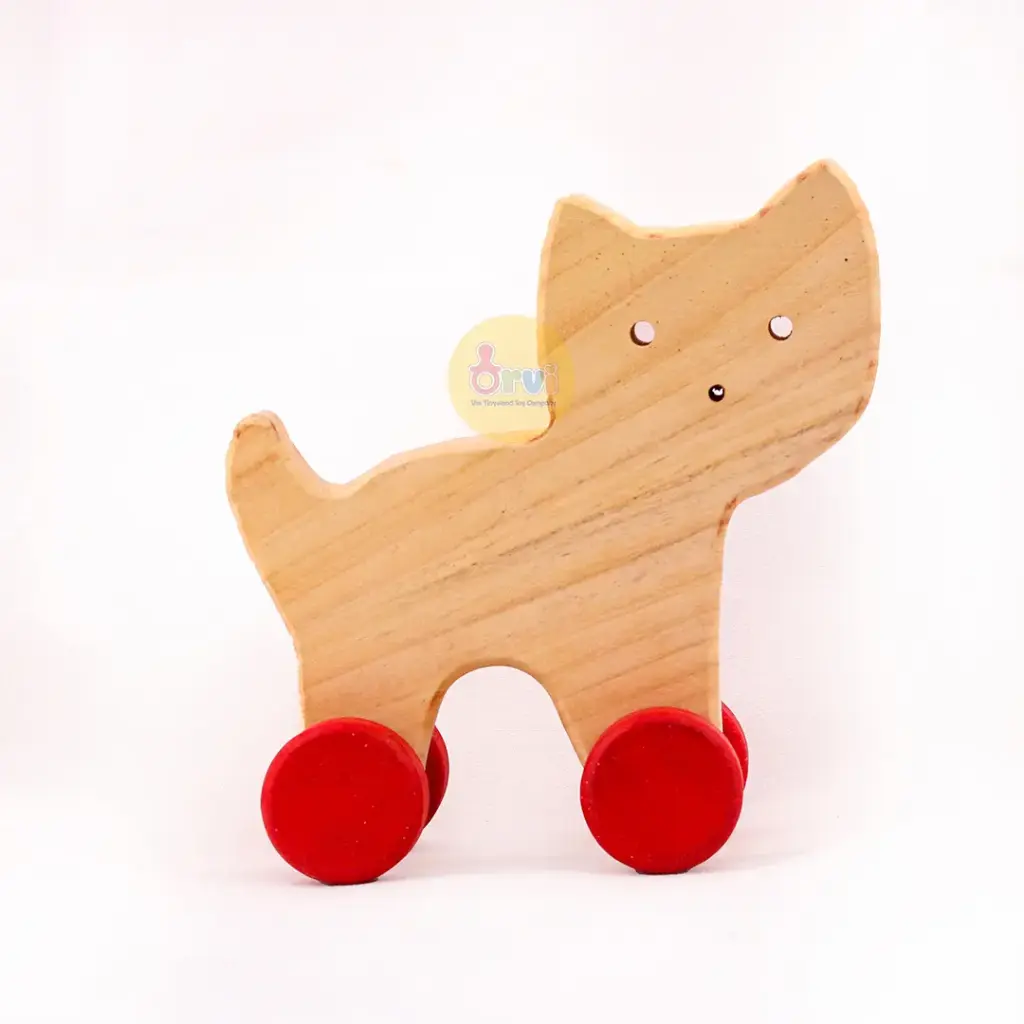 Wooden Cat Push and Pull Toddler Toy – Made from Neem Tree