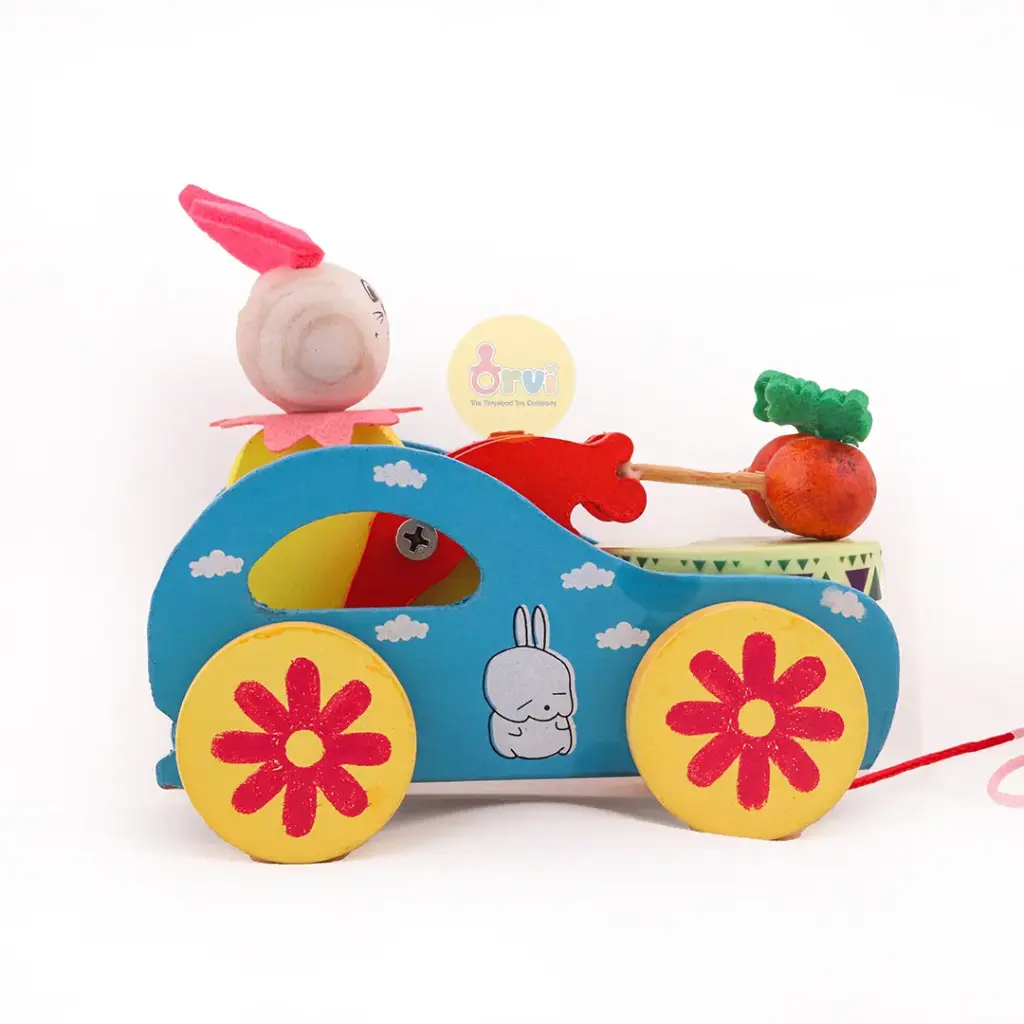 Wooden Colourful Attractive Pull Along Toy with Tik Tok Sound