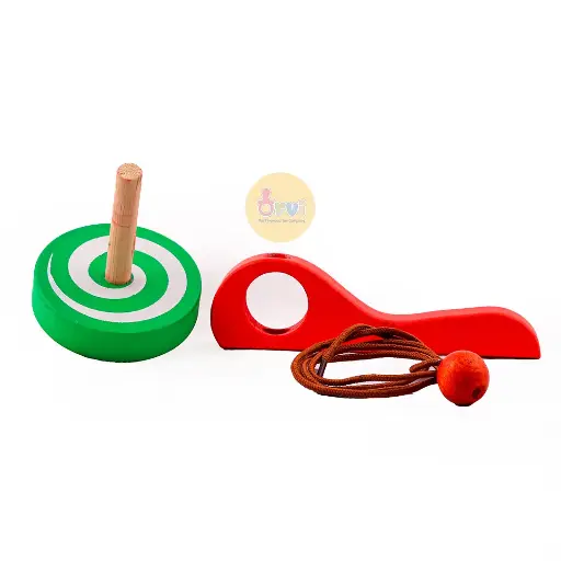 3 PCS Wooden Spinning Top Toy – Pull String Top | Large Colourful Top